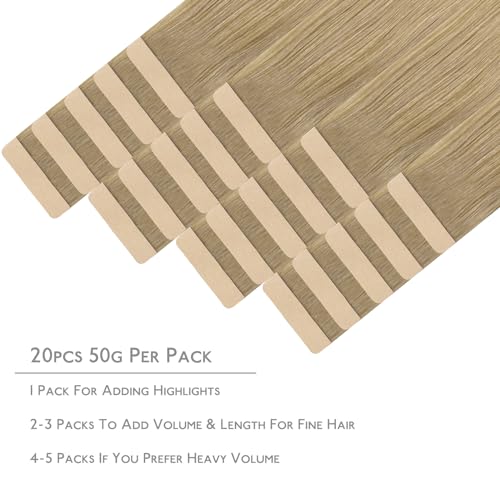 Image of WENNALIFE Tape in Hair Extensions Human Hair, 20pcs 50g 12 inch Balayage Dirty Blonde to White Blonde Remy Hair Extensions for Women Tape Ins Straight Extensiones De Cabello Humano Skin Weft