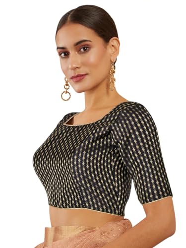 Chandrakala Women's Readymade Saree Blouse Elbow Length Sleeves (B225-P)3
