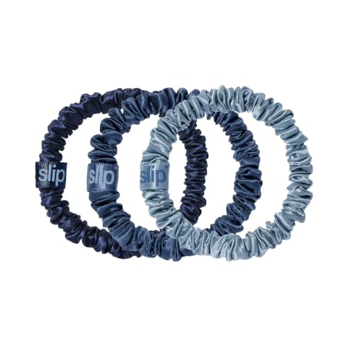 Image of SLIP Silk Hair Ties, Sea Skinny Scrunchies, Set of 3 | Anti-Damage