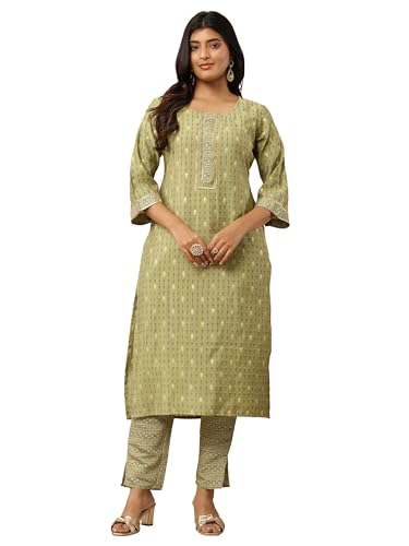 Image of Libas Womens Printed Silk Blend Straight Kurta With Trousers
