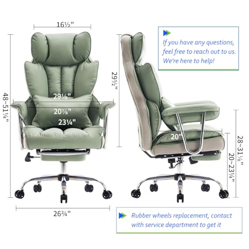 Efomao Big and Tall Office Chair 400lbs - Executive Office Chairs with Footrest, Heavy-Duty PU Leather Computer Chair for Heavy People, Light Green Home Office Desk Chairs