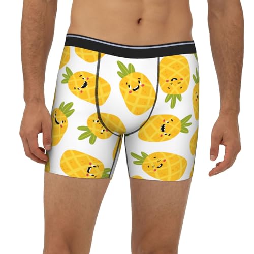 Funny Pineapple Modern Creative White Men'S Long Leg Boxer Briefs Soft Breathable Quick Dry Underwear2