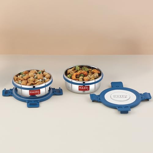 Image of HAZEL Stainless Steel Storage Containers for Kitchen, Air Tight, 360 Ml, Tiffin Box Set of 2