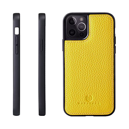 iPhone13 Pro Max ケース 本革 シュリンクカーフレザー 耐衝撃 ハンドメイド ギフト おしゃれ シンプル 大人可愛い メンズ レディース スマホケース 黄 イエロー SPG-13ProMax-Yellow