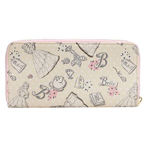 Loungefly Disney Beauty and the Beast Belle Pink Allover Print Zip Around Wallet (Multicolored)2
