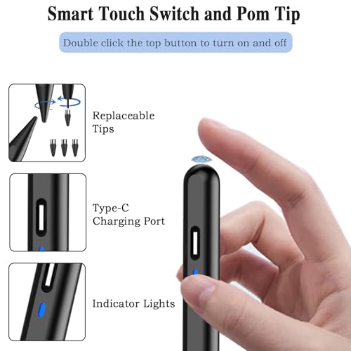 Image of Stylus Pen for Android Tablet, Tablet Pencil for iOS /Android,Rechargeable Active Stylus Pen for Switch /iPhone /Samsung /XiaoMi /Huawei /Vivo /Lenovo and Other Android Smartphones and Tablets-Black