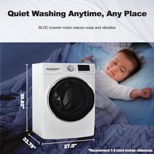 Smad 4.5 Cu. Ft. Front Load Washing Machine with Quiet Inverter Motor, 27 in. Front Load Washers, Steam and Water Plus Functions, Quick Wash, 12 Washing Cycles, 120V, White