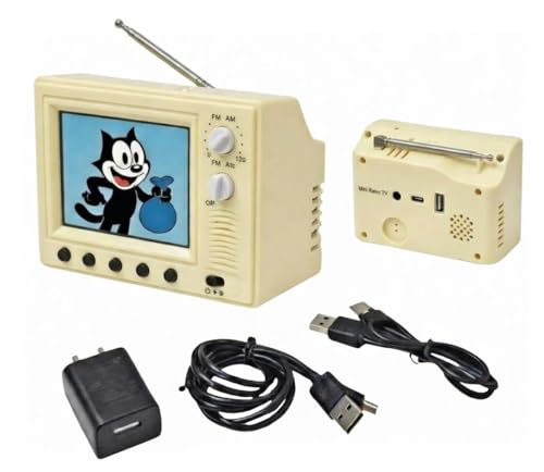 Mini Retro TV Pixel Pocket Tiny TV 2.4 Inch HD 480p with 8GB Storage Support USB Upload Video 180 Minutes of Battery Lifeg 1:12 Scale Classics for Dollhouse Miniature Scenes Gift (Light Yellow)