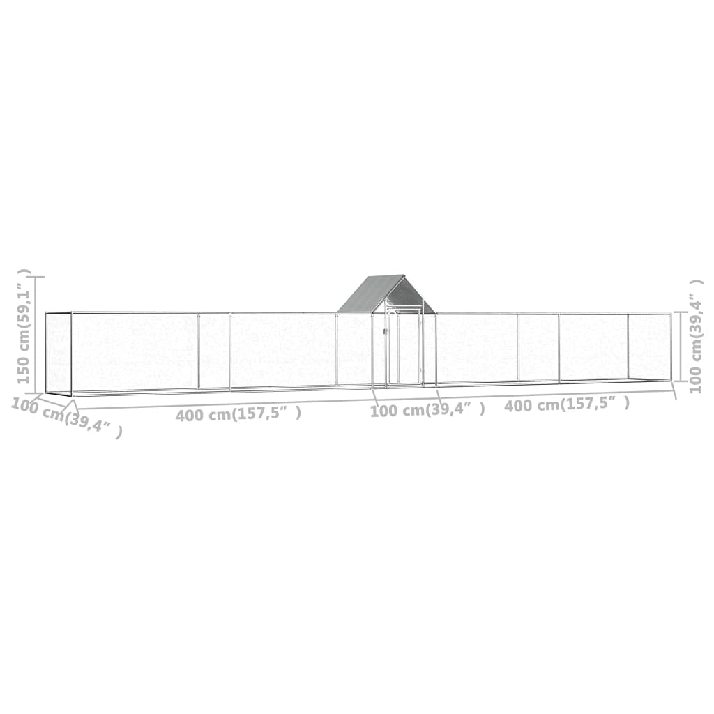 Outdoorowa klatka dla kur, kurnik z wodoodpornym dachem, domek dla kur, wybieg, woliera, kurnik dla małych zwierząt, 9 x 1 x 1,5 m, stal ocynkowana