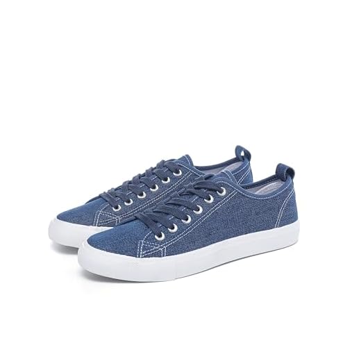 The Fashion Supply Canvas Shoes for Women, Casual Low Top Lace-Up Womens Shoes Sneakers, Extra Laces (Denim, 7)
