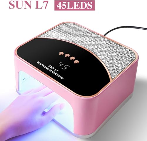 Image of COSTICA | 268W Led Uv Nail Lamp Gel Nail Light Uv Dryer with 4 Timers | Professional Quick Curing Lamp | Nail Art Tools with Rhinestone | (White,Pink)
