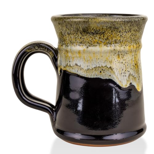 Bones Coffee Company Army of Dark Chocolate Handthrown Mug | Black, Yellow and White Coffee Mug | 14 to 16 oz Ceramic Drinking Cup