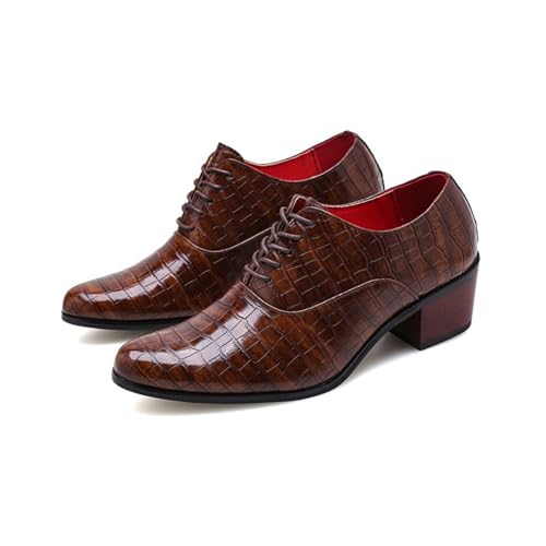 Men's Print Leather Chunky Heels Oxfords Shoes Casual Fashion Lace Up Pointed Toe Deby Shoes Business Formal Wedding Dress Shoes