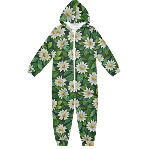CHIFIGNO Enterizo para niños de una sola pieza con capucha, divertido disfraz de cosplay para niños y niñas, Margarita blanca, hojas verdes-1, 5-6 años