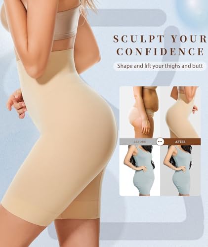 sellto Tummy Control Shapewear Shorts High Waisted Body Shaper Shapewear Underwear Slip Shorts for Under Dresses (CA/US, Alpha, Large, Regular, Regular, Nude)
