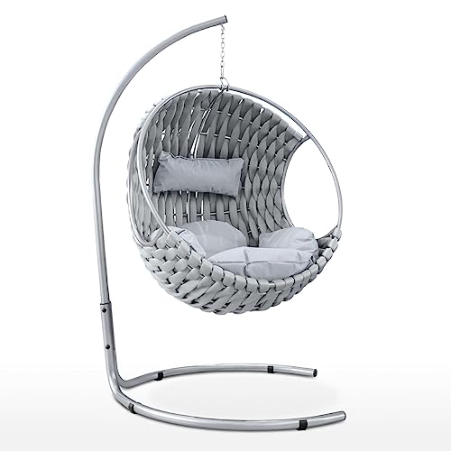 EVERGREENWEB - Dondolo da Giardino in Tessuto Silver Imbottito Intrecciato a Mano, Elegante Poltrona...