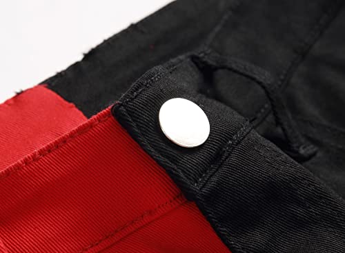 Men's Skinny Jeans Fashion Casual Black Red White Patchwork Slim Fit Cotton Demin Pencil Pants Size 28-383