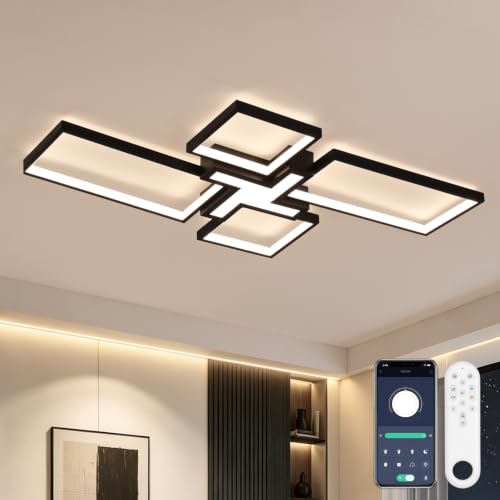 OTREN LED Deckenleuchte Wohnzimmer Dimmbar 3000K-6500K, 82CM 60W, Schwarz