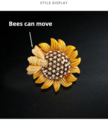 Image of Bee Pin and Brooch - Women's Retro Honeycomb Fashion Rhinestone Sunflower Brooch - Cute Cartoon Personality Enamel Oil Drop Color Insect Pin
