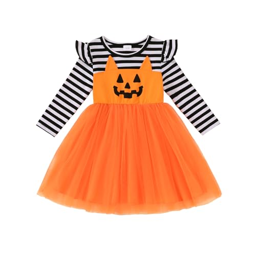 Toddler Baby Girl Halloween Clothes Long Sleeve Pumpkin Tulle Dress Fall Outfit