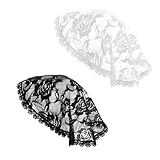 Giantree 2 Pcs Head Coverings for Women, Short Veil, Lace Embroidery for Church Veil Headpiece Circle Round Floral Lace Mantilla Black White (Roses)