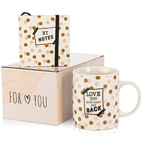 ILP Juego de taza con inscripción “Love you to the moon and back” - taza y cuaderno tapa dura - regalos para mujeres - taza envuelta para regalo - regalo de cumpleaños Cover