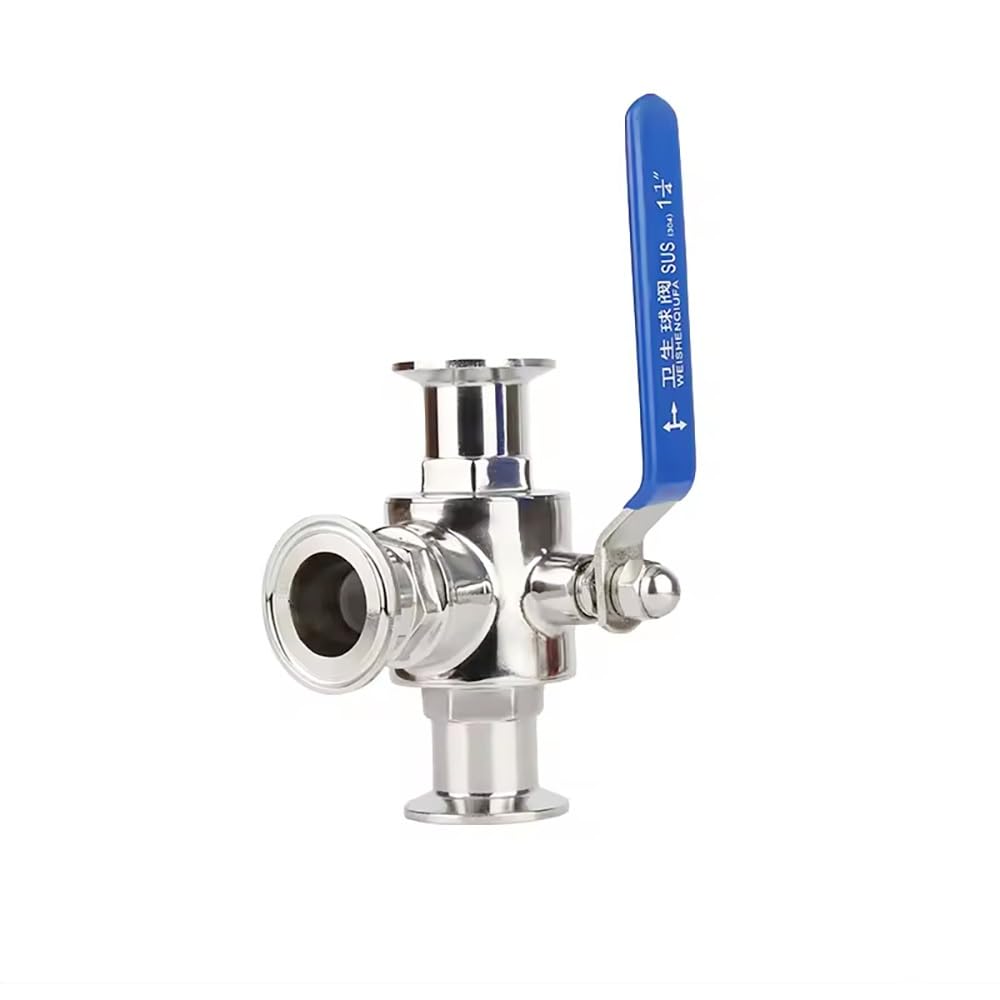 Yjxyjq T-Port Sanitary Three-Way Ball Valve, Ss304 Stainless Steel, T/L Port Ferrule Design, 1.5"-2" Tri-Clamp, For Pharmaceutical, Food, Home Brewing, 1 Pc(,45Mm Ferrule 64)