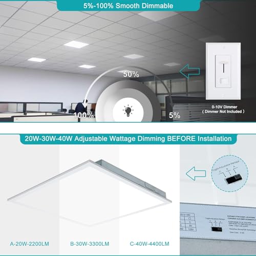 Image of 24-Pack 2x2 LED Flat Panel Light Drop Ceiling Fixture, 3CCT Selectable (3000K /4000K /5000K) & 40W 30W 20W Switchable, 0-10V Dimmable, 100-277Vac, ETL & DLC