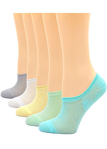 Mogao Caves Calcetines antideslizantes para niños, niñas, calcetines antideslizantes de corte bajo para niños pequeños, medias de algodón de media malla para 2-11Y, 5 pares