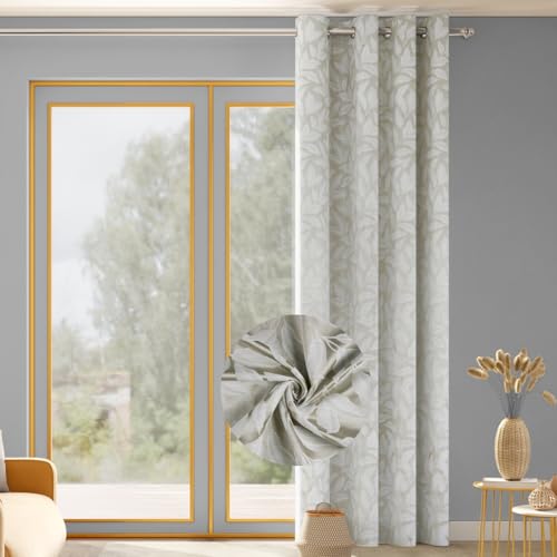 Image of haus & kinder Printed Jacquard Door Curtain 7 Feet Long Pack of 1 Door Curtain, 7 Feet Curtain for Door (Botanic Hush, Ivory Nature Design 130x213 CM)