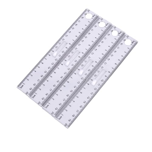 Lot de 4 règles en plastique avec poignée, 20 cm / 8 pouces, règle de précision flexible, outil de mesure pour l'école, le bureau, la maison