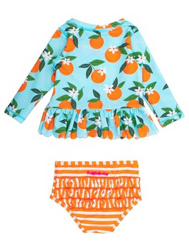 Image of RuffleButts Baby /Toddler Girls Scalloped Long Sleeve Rash Guard 2-Piece UPF50+ Sun Protected Swimsuit