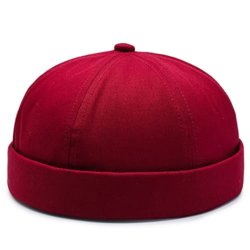 Image of No Brim Skullcap Sailor Cap Adjustable Rolled Cuff Docker Beanie Hat Brimless Caps for Men