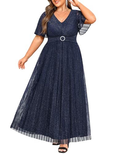 Pinup Fashion Women Plus Size Formal Dresses - Evening Gowns Long Sleeve Wedding Guest Glitter Prom Long Dress3