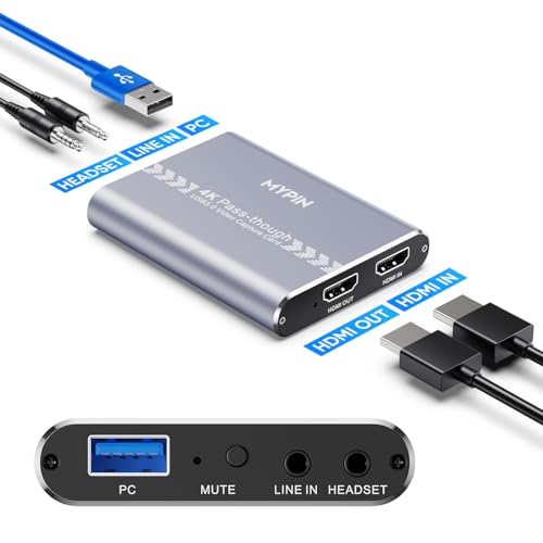 4K 60fps Audio Video HDMI Game Capture, Live Gamer Portable Pass-Through 4K Full HD 1080P 60fps...