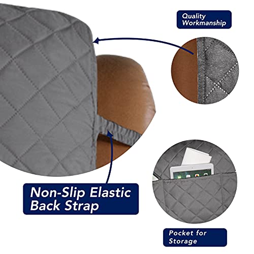 Image of PureFit Reversible Quilted Sofa Cover, Water Resistant Slipcover Furniture Protector, Washable Couch Cover with Non Slip and Elastic Straps for Kids, Dogs, Pets (Oversized Recliner, Gray /Gray)