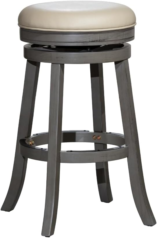 DTY Indoor Living Creede 30 Inch Bar Height Stools - Backless Swivel, Espresso Finish with Beige Fabric Seat