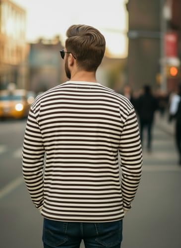 Image of Mack Jonney Men's Black Cotton Full Sleeve T-Shirt | Soft Breathable Casual Wear | Stylish Striped Round Neck Tshirt-JMAK-107