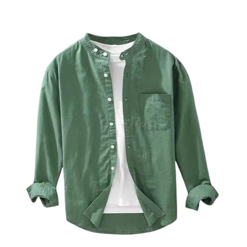 Chemise coton lin homme col montant et coupe ample classique
