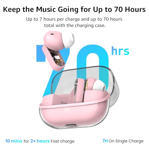 Image of TOZO Crystal Pods Hybrid Active Noise Cancelling Wireless Earbuds, 10mm Drivers Deep Bass, 4 Mics Smart ENC AI Calls, Real-Time AI Translation, 32 EQ via App, Bluetooth 5.4, Crystal Design