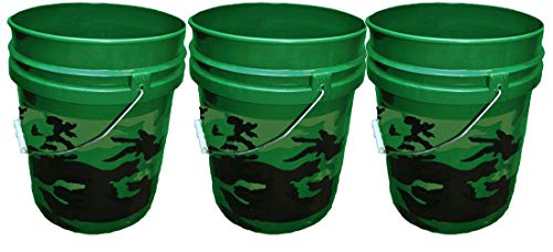 Get Ready for Hunting and Fishing Season with 5 Gallon Green Camo Plastic Buckets, 3-Pack