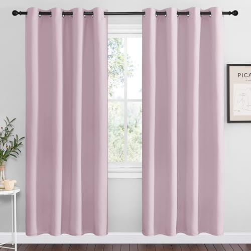 Image of NICETOWN Baby Pink Blackout Curtains 78 inches Length for Living Room, 2 Panels, 55" Wide, Thermal Insulated Decoration Drapes for Bedroom Window