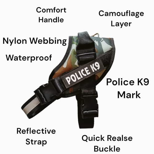 Image of UK Pets K9 Police Dog Harness,Chest Body Belt for Dogs,Camouflage Choke Free Double Padded Vest Wit Adjustable Neck and Chest Dog Standard Harness(X-Large)
