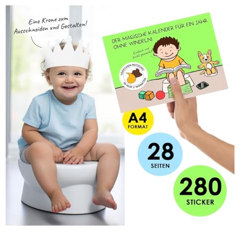MARKETIFAR Töpfchentraining Kalender - Töpfchen Buch für Kinder mit Stickern, Krone und Diploma - Belohnungstafel für das Töpfchen Training - Ideal zum trocken werden!