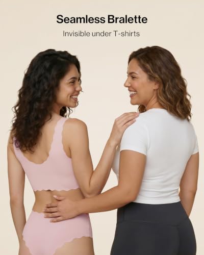 Image of Ubras Deep V Seamless Bras for Women Scalloped Wireless Bralette Comfortable Soft Everyday Sleep Bras Smart Size