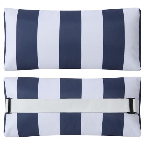 ZOBGOWE Outdoor Pillow for Chaise Lounge Chair 2pcs Striped Chaise Lounge Pillows Adjustable Strap Head Lumbar Pillow for Patio Pool Beach Office Navy