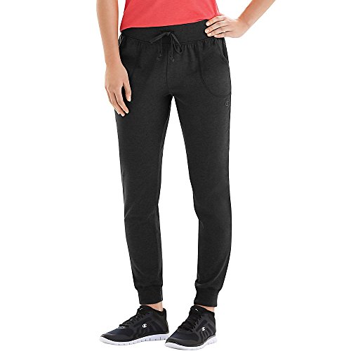 Champion Women's Jersey Elastic Ribbed Waistband Pocket Pants Black