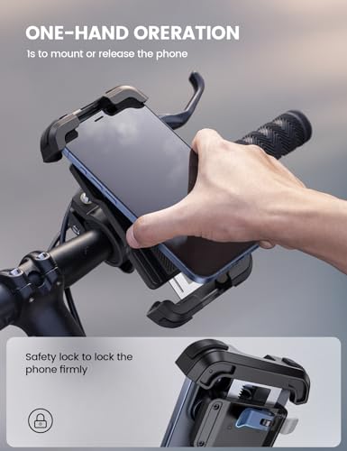 Lamicall 2022 Upgrade Adjustable Motorcycle Phone Mount - Compatible with iPhone 13 Pro Max/12/11, Galaxy S9 and 4.7-6.8" Phones - 360° Rotation, Quick Release, Stainless Steel, Black