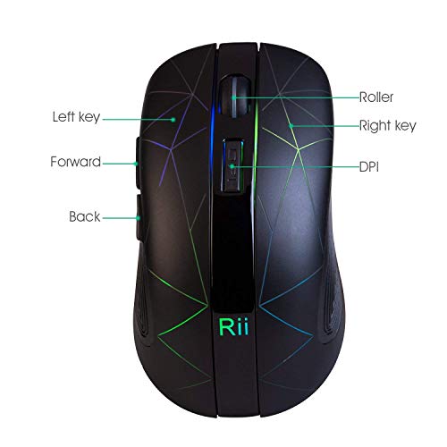 Rii Maus Kabellos, 2.4G Funkmaus PC Maus Laptop Maus Wireless Optische Maus mit USB Nano Empfänger, 7 LED Beleuchtete Maus für Windows/Mac/Linux, Office Home, Schwarz – Bild 6