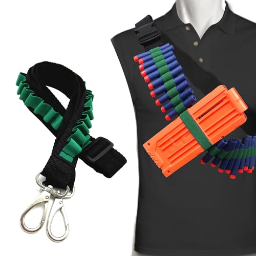 WALWAL Elite Tactical Toy Bullet Bandolier，Adjustable High Capacity Dart Carrier Compatible for Nerf Elite Blasters - Foam Ammunition Game Accessory with Elastic Rope (Bandolier Only,Green)